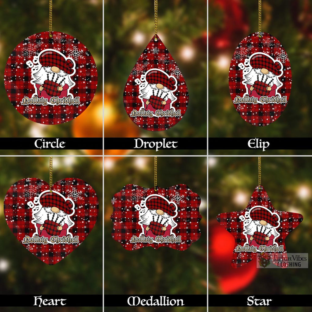 Tartan Vibes Clothing Ewing Tartan Christmas Aluminium Ornament with Gnome Playing Bagpipes