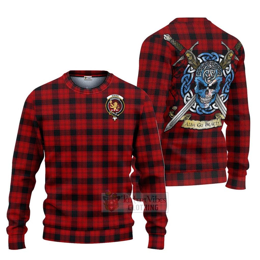 Ewing Tartan Ugly Sweater with Family Crest Celtic Skull Style Unisex - Tartan Vibes Clothing