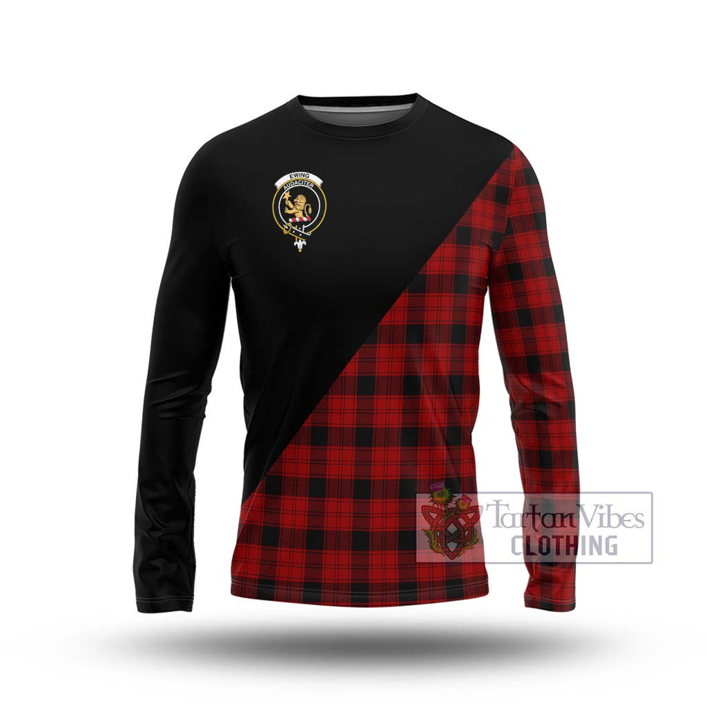 Ewing Tartan Long Sleeve T-Shirt with Family Crest and Military Logo Style Unisex - Tartanvibesclothing Shop