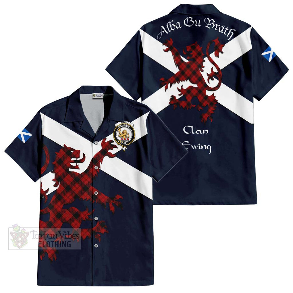 Tartan Vibes Clothing Ewing Tartan Lion Rampant Short Sleeve Button Shirt – Proudly Display Your Heritage with Alba Gu Brath and Clan Name