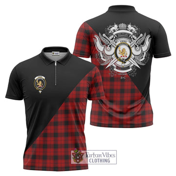 Ewing Tartan Zipper Polo Shirt with Family Crest and Military Logo Style