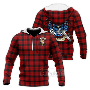 Ewing Tartan Knitted Hoodie with Family Crest Celtic Skull Style