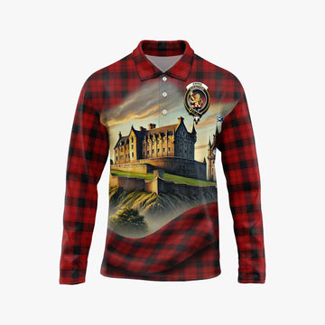Ewing Tartan Family Crest Long Sleeve Polo Shirt with Scottish Ancient Castle Style Unisex - Tartan Vibes Clothing