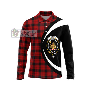 Ewing Tartan Long Sleeve Polo Shirt with Family Crest Circle Style Unisex - Tartan Vibes Clothing