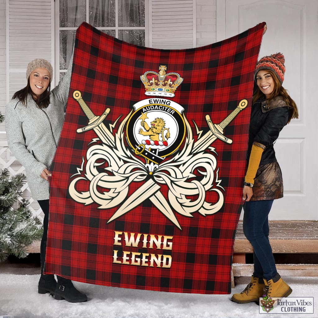 Tartan Vibes Clothing Ewing Tartan Blanket with Clan Crest and the Golden Sword of Courageous Legacy