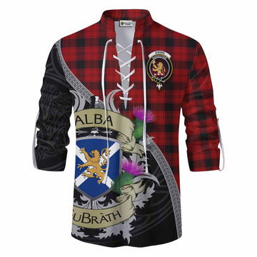 Ewing Tartan Family Crest Ghillie Kilt Shirt Lion Rampant Royal Thistle Shield Celtic Inspired Men - Tartan Vibes Clothing