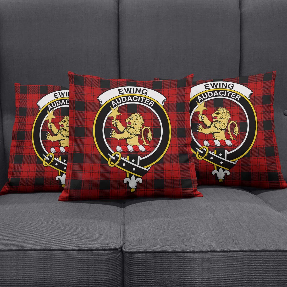 Ewing Tartan Pillow Cover with Family Crest Square Pillow Cover - Tartanvibesclothing