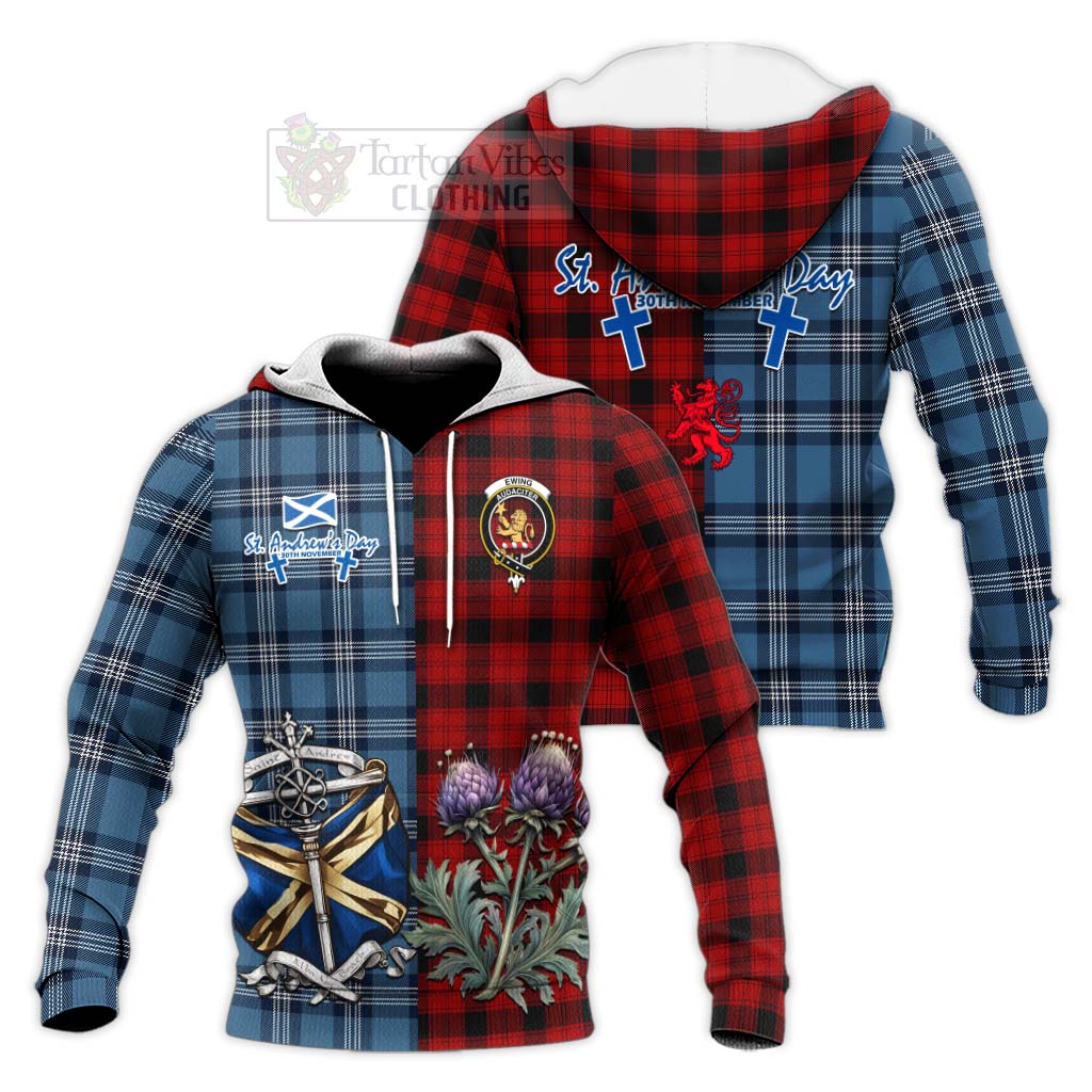 Tartan Vibes Clothing Ewing Tartan Knitted Hoodie Happy St. Andrew's Day Half Tartan Style