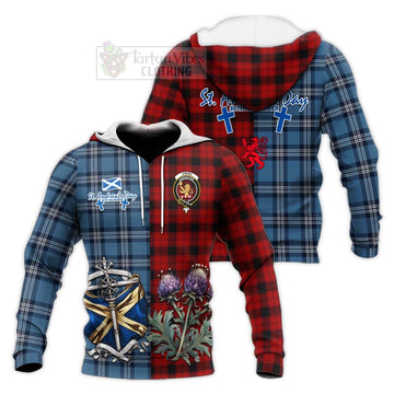 Ewing Tartan Knitted Hoodie Happy St. Andrew's Day Half Tartan Style