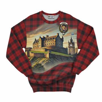 Ewing Tartan Family Crest Sweatshirt with Scottish Ancient Castle Style Unisex - Tartan Vibes Clothing