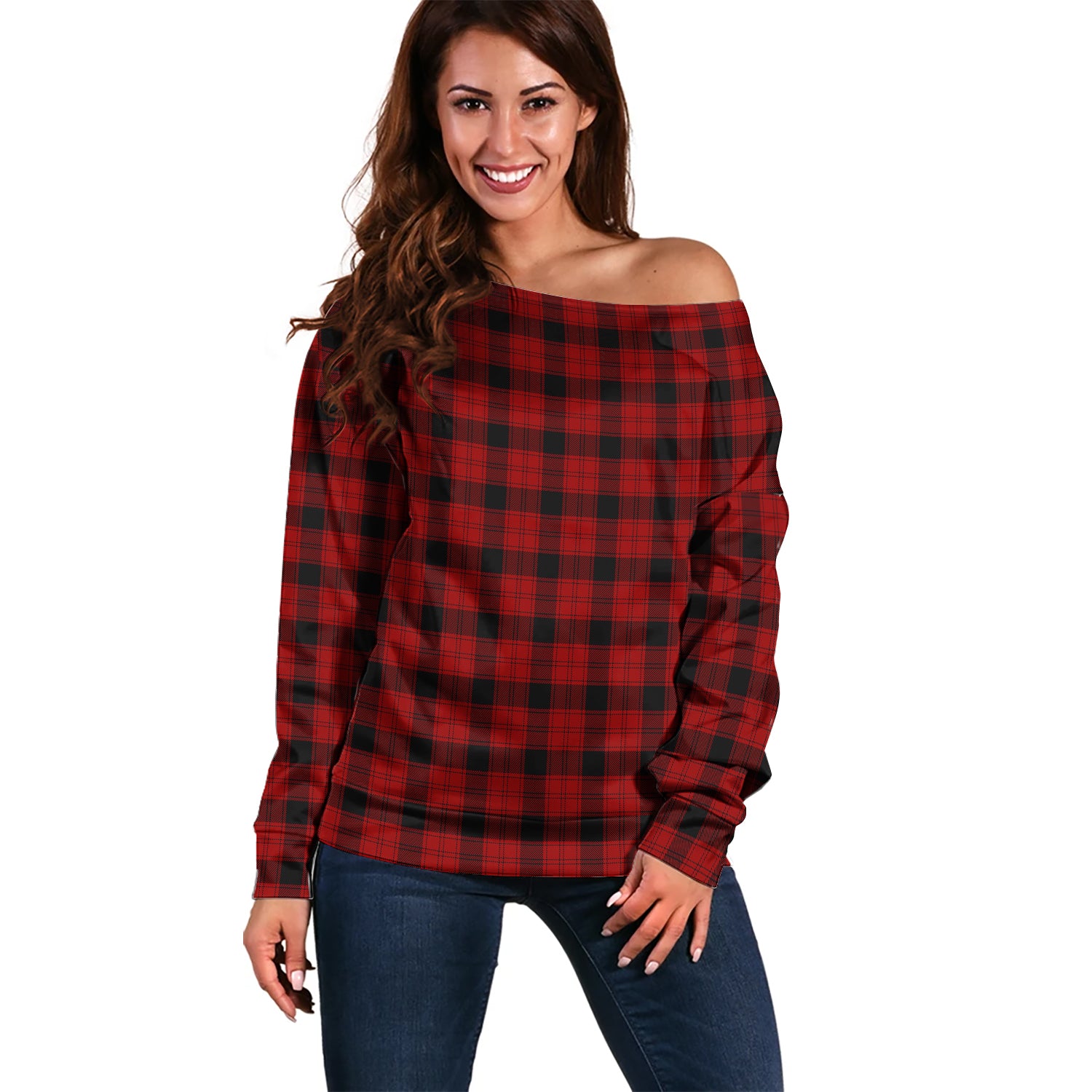 Ewing Tartan Off Shoulder Women Sweater Women - Tartanvibesclothing