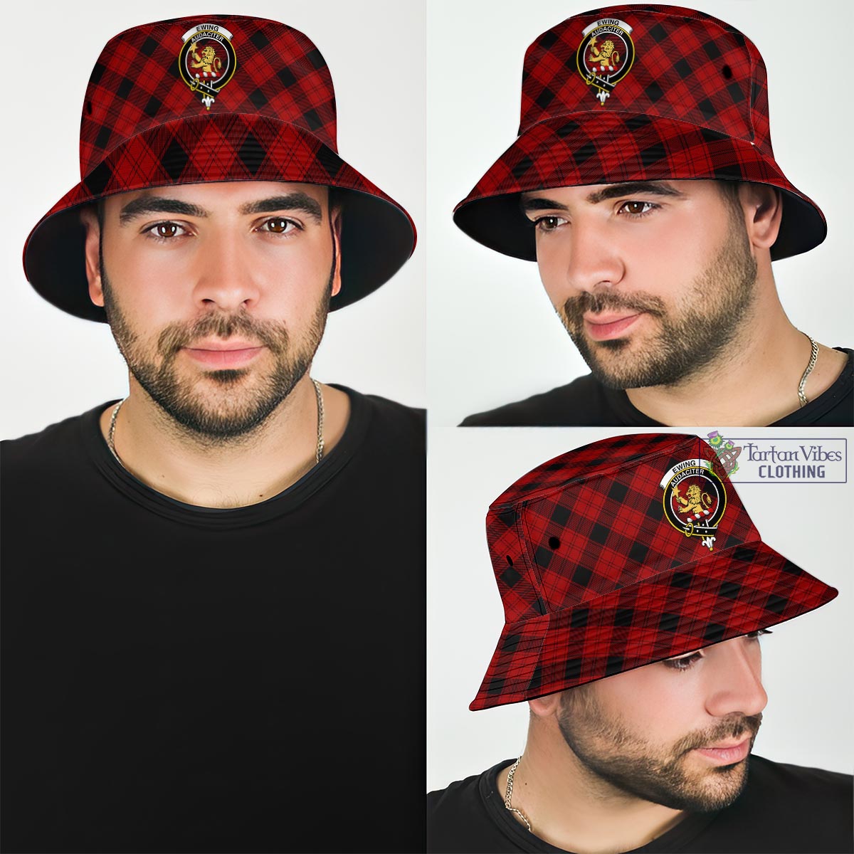 Tartan Vibes Clothing Ewing Tartan Bucket Hat with Family Crest