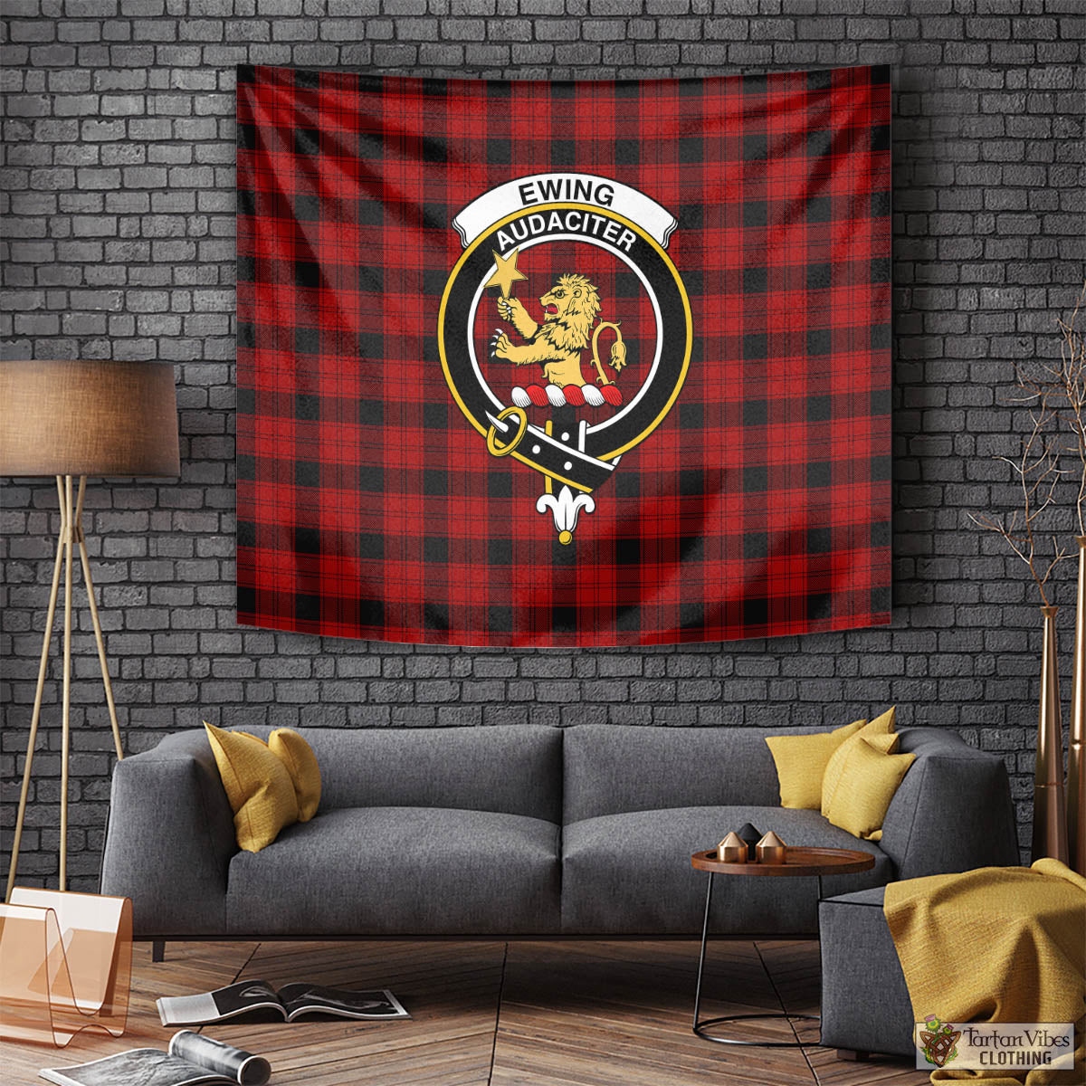 Tartan Vibes Clothing Ewing Tartan Tapestry Wall Hanging and Home Decor for Room with Family Crest