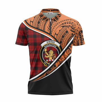 Ewing Crest Tartan Zipper Polo Shirt with Polynesian Vibes Style - Orange Version