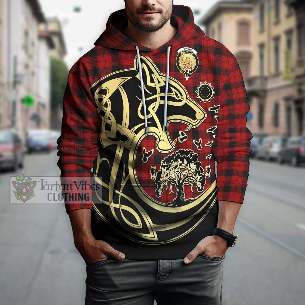 Ewing Tartan Hoodie with Family Crest Celtic Wolf Style Zip Hoodie - Tartan Vibes Clothing