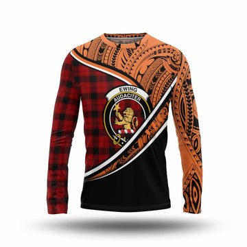 Ewing Crest Tartan Long Sleeve T-Shirt with Polynesian Vibes Style - Orange Version