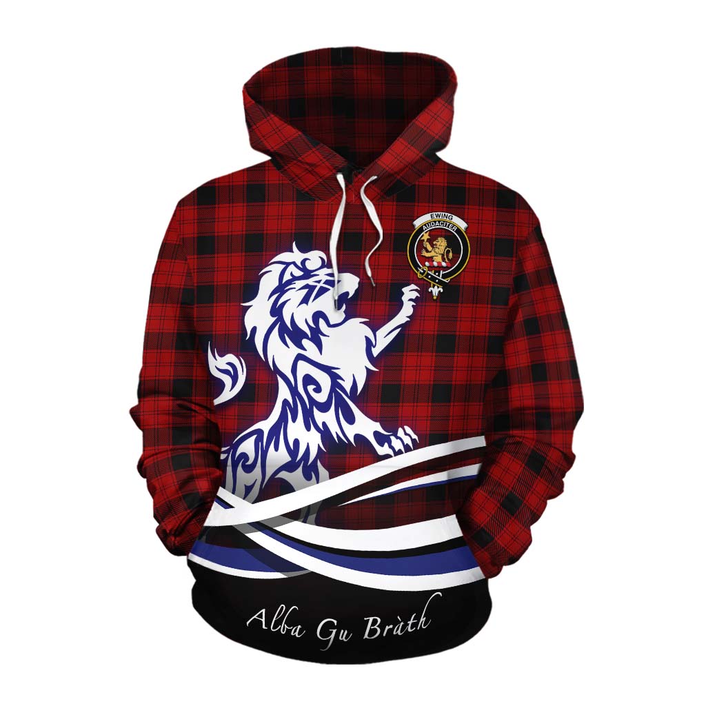 Tartan Vibes Clothing Ewing Tartan Cotton Hoodie with Alba Gu Brath Regal Lion Emblem