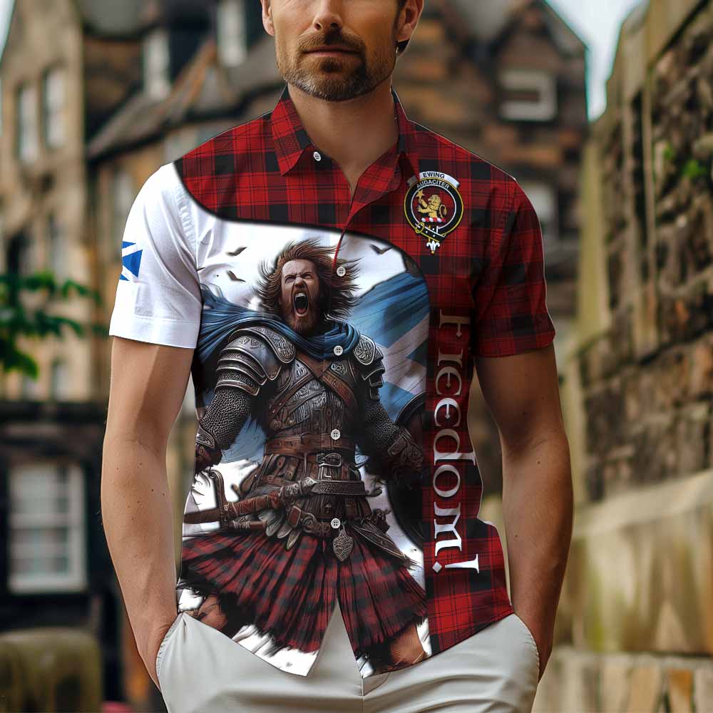 Tartan Vibes Clothing Ewing Crest Tartan Short Sleeve Button Shirt Inspired by the Freedom of Scottish Warrior