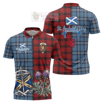 Ewing Tartan Zipper Polo Shirt Happy St. Andrew's Day Half Tartan Style