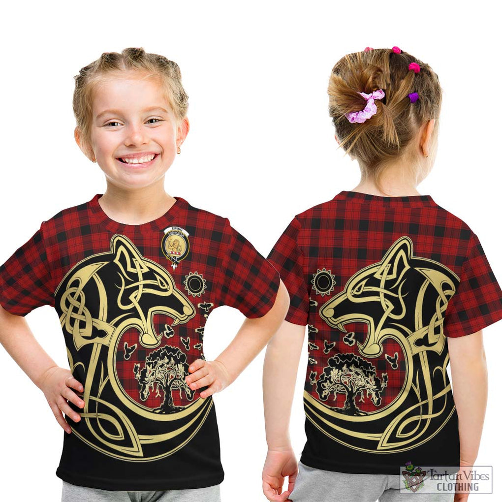 Ewing Tartan Kid T-Shirt with Family Crest Celtic Wolf Style - Tartan Vibes Clothing