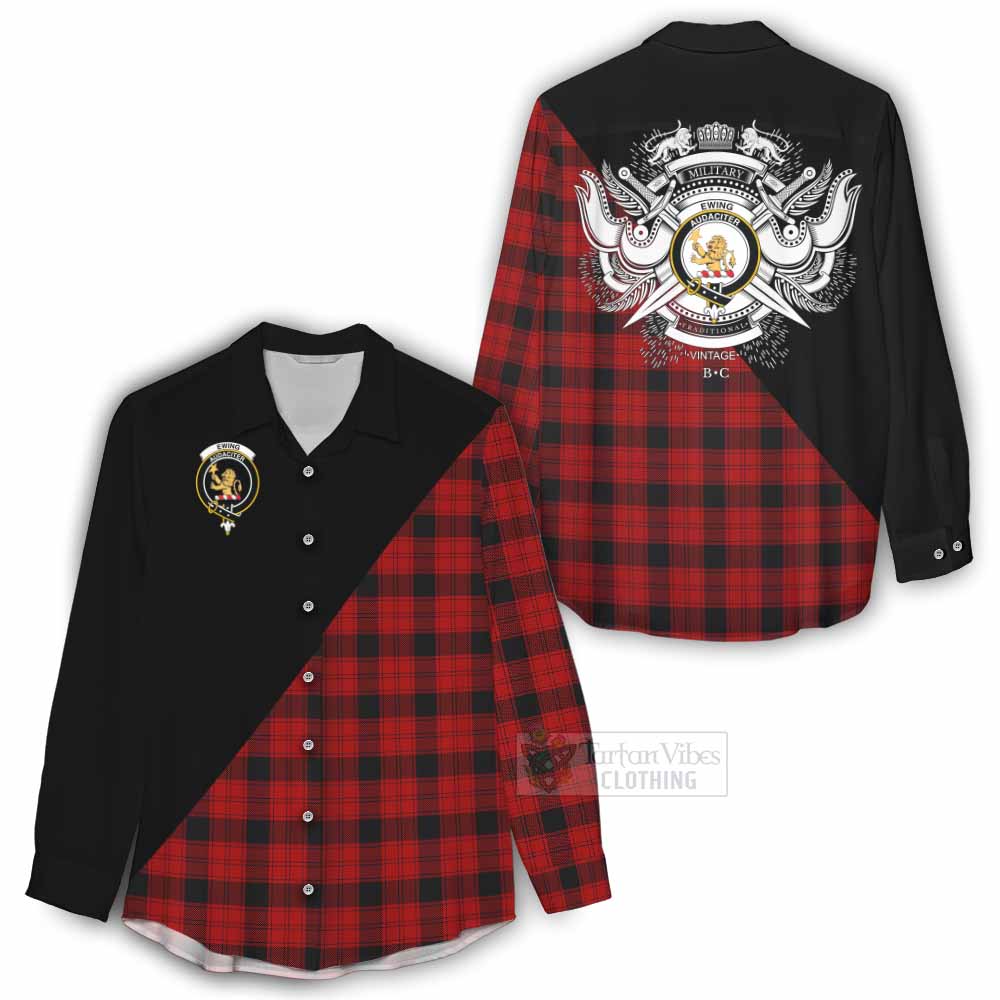 Tartan Vibes Clothing Ewing Tartan Women's Casual Shirt with Family Crest and Military Logo Style