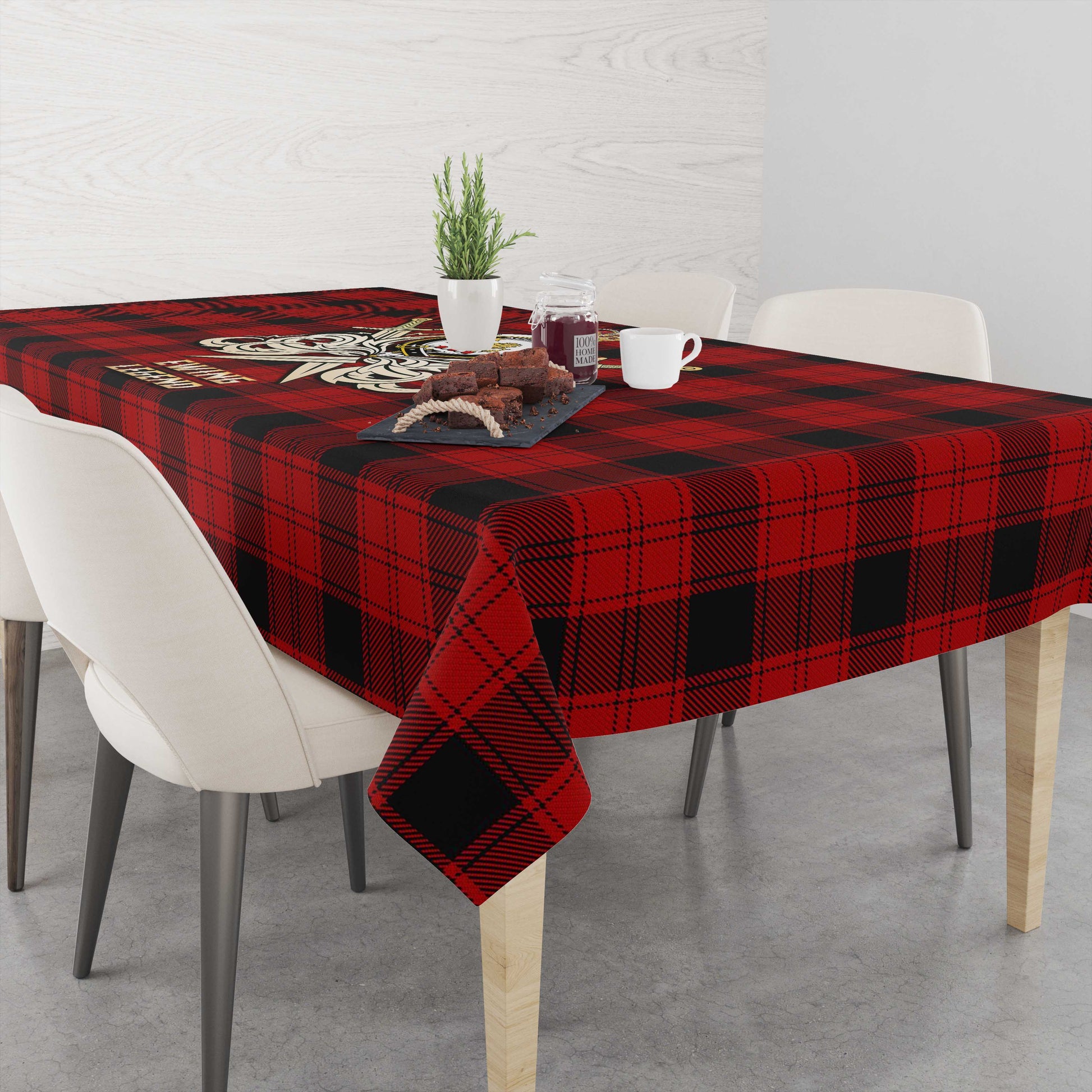 Tartan Vibes Clothing Ewing Tartan Tablecloth with Clan Crest and the Golden Sword of Courageous Legacy