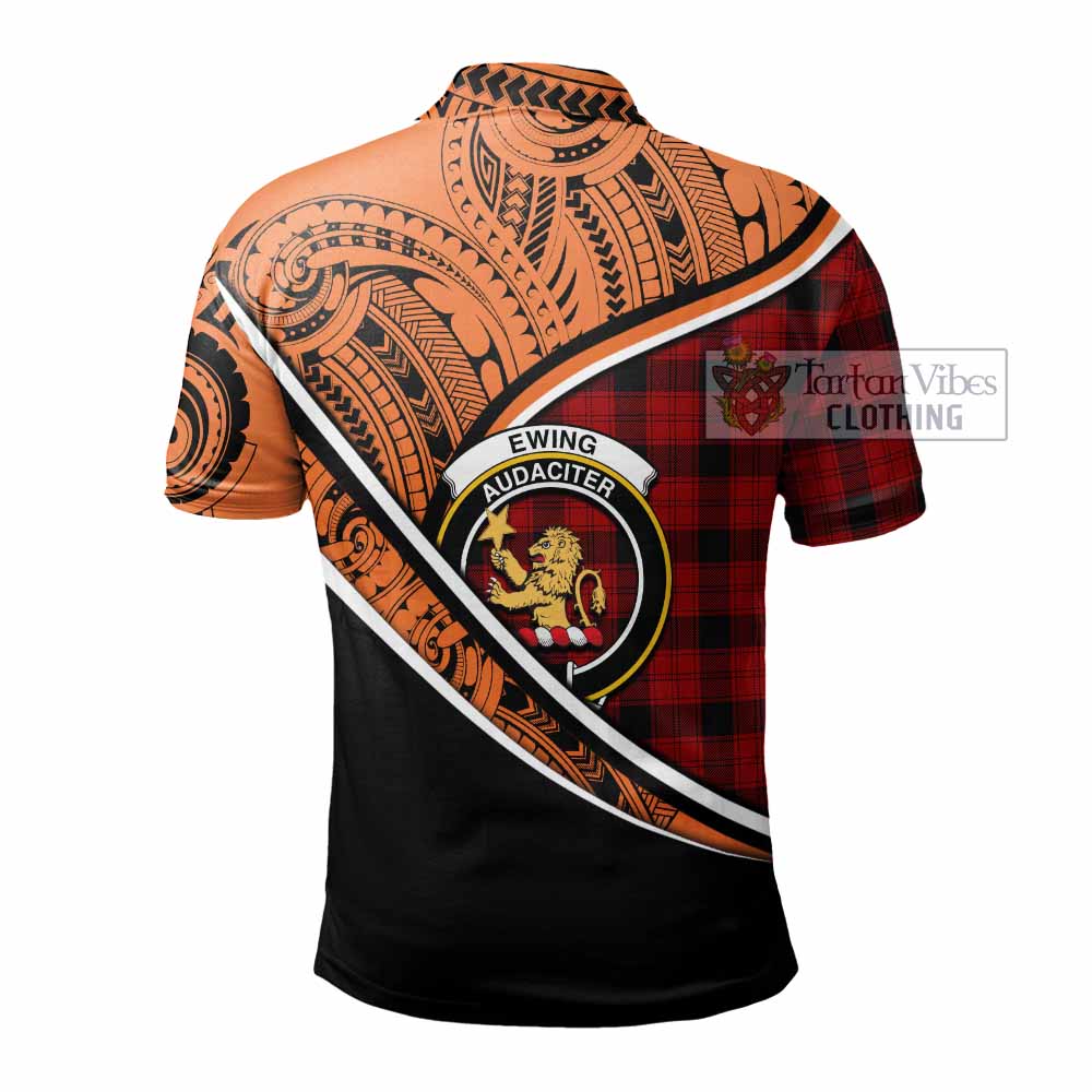 Tartan Vibes Clothing Ewing Crest Tartan Polo Shirt with Maori Tattoo Style - Orange Version