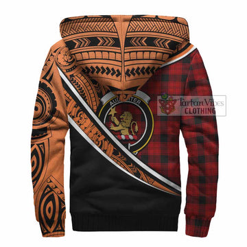 Ewing Crest Tartan Sherpa Hoodie with Polynesian Vibes Style - Orange Version