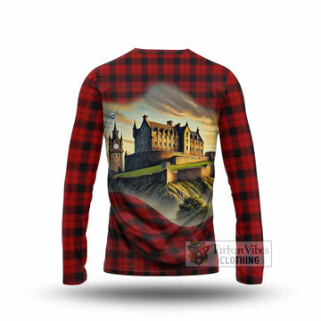 Ewing Tartan Family Crest Long Sleeve T-Shirt with Scottish Ancient Castle Style - Tartan Vibes Clothing