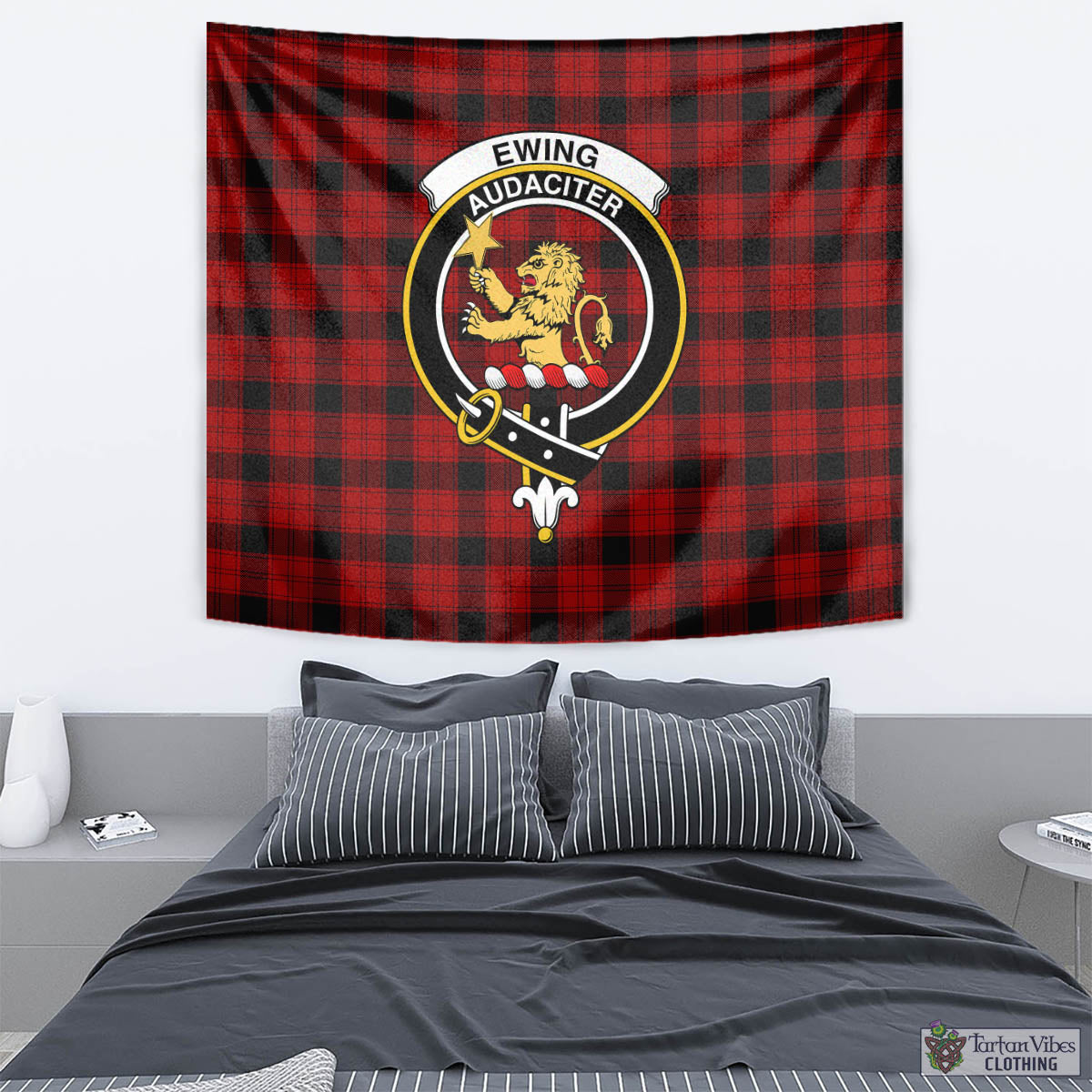 Tartan Vibes Clothing Ewing Tartan Tapestry Wall Hanging and Home Decor for Room with Family Crest