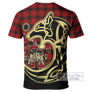 Ewing Tartan T-Shirt with Family Crest Celtic Wolf Style