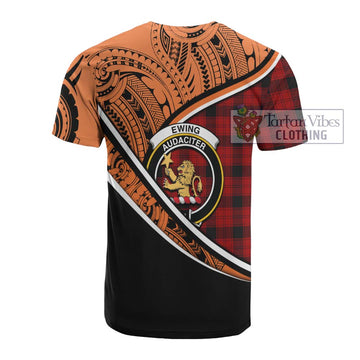 Ewing Crest Tartan Cotton T-shirt with Polynesian Vibes Style - Orange Version