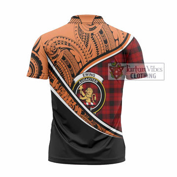 Ewing Crest Tartan Zipper Polo Shirt with Polynesian Vibes Style - Orange Version