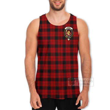 Ewing Tartan Men's Tank Top with Family Crest and Bearded Skull Holding Bottles of Whiskey