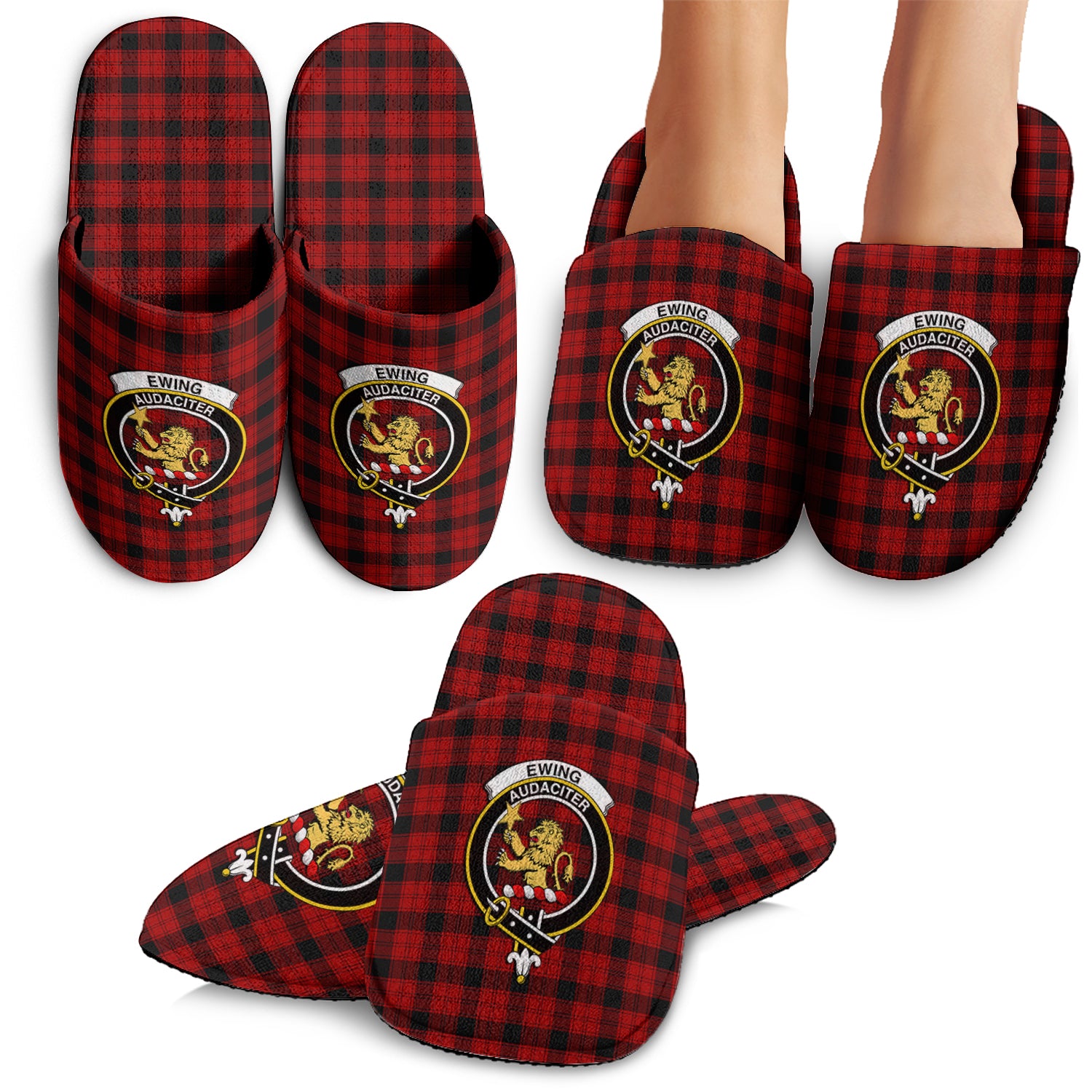 Ewing Tartan Home Slippers with Family Crest - Tartanvibesclothing