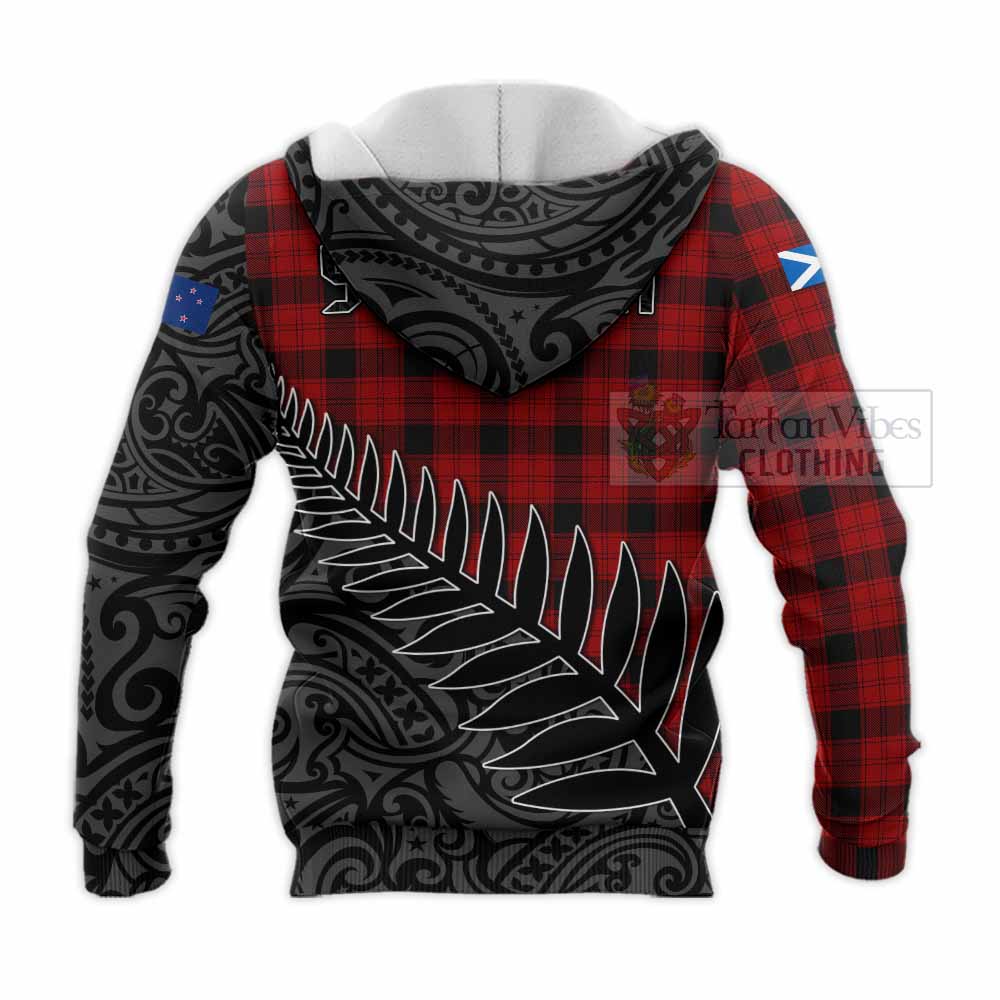 Tartan Vibes Clothing Ewing Crest Tartan Knitted Hoodie with New Zealand Silver Fern Half Style