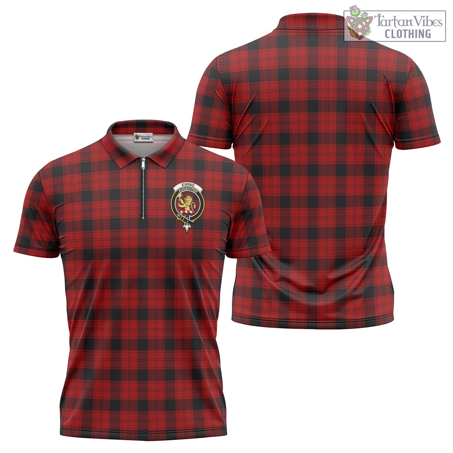 Tartan Vibes Clothing Ewing Tartan Zipper Polo Shirt with Family Crest