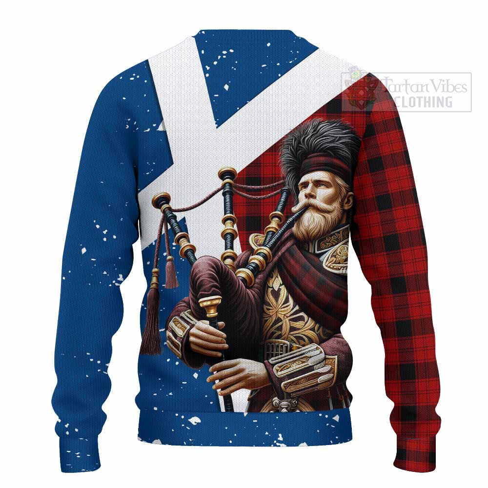 Tartan Vibes Clothing Ewing Tartan Knitted Sweater with Family Crest Scottish Bagpiper Vibes