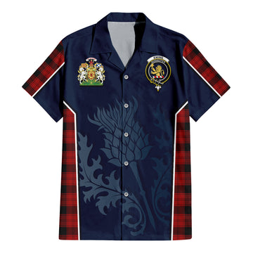 Ewing Tartan Short Sleeve Button Up Shirt with Family Crest and Scottish Thistle Vibes Sport Style