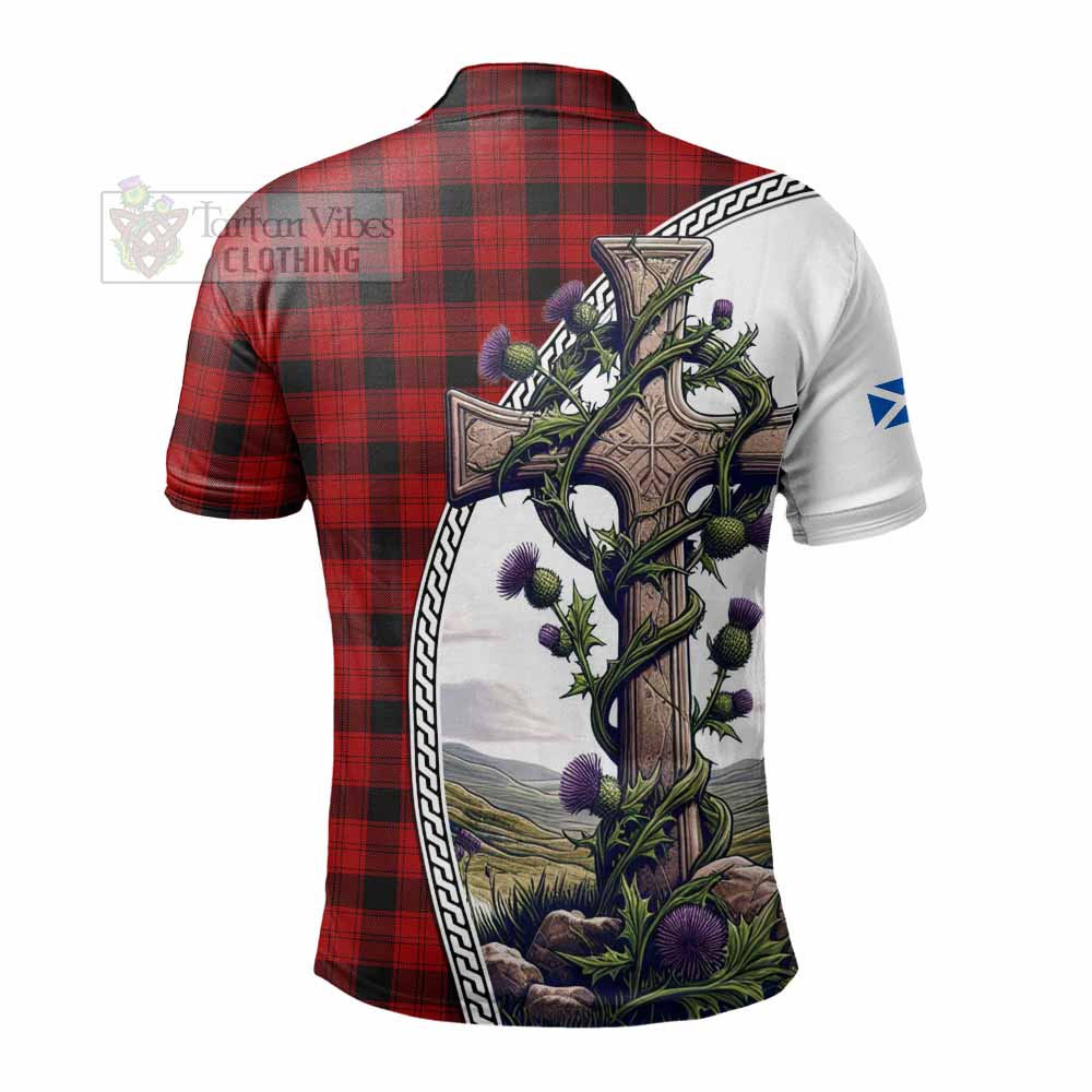 Tartan Vibes Clothing Ewing Tartan Polo Shirt with Family Crest and St. Andrew's Cross Accented by Thistle Vines