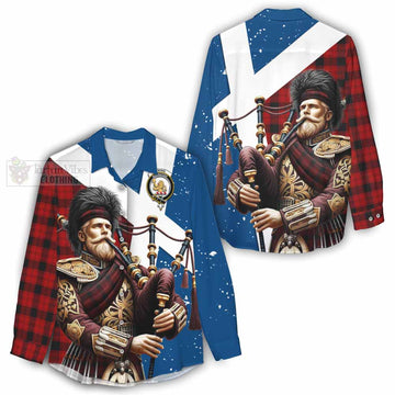 Ewing Tartan Women's Casual Shirt with Family Crest Scottish Bagpiper Vibes