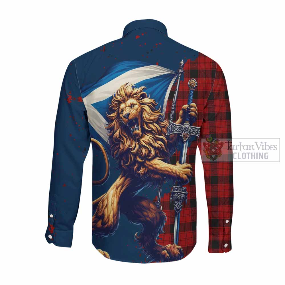 Tartan Vibes Clothing Ewing Tartan Family Crest Long Sleeve Button Shirt with Scottish Majestic Lion