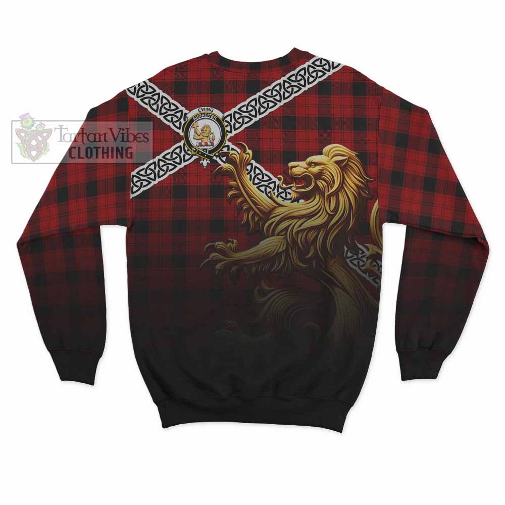 Ewing Crest Tartan Sweatshirt with Golden Lion Emblem Celtic Style - Tartan Vibes Clothing