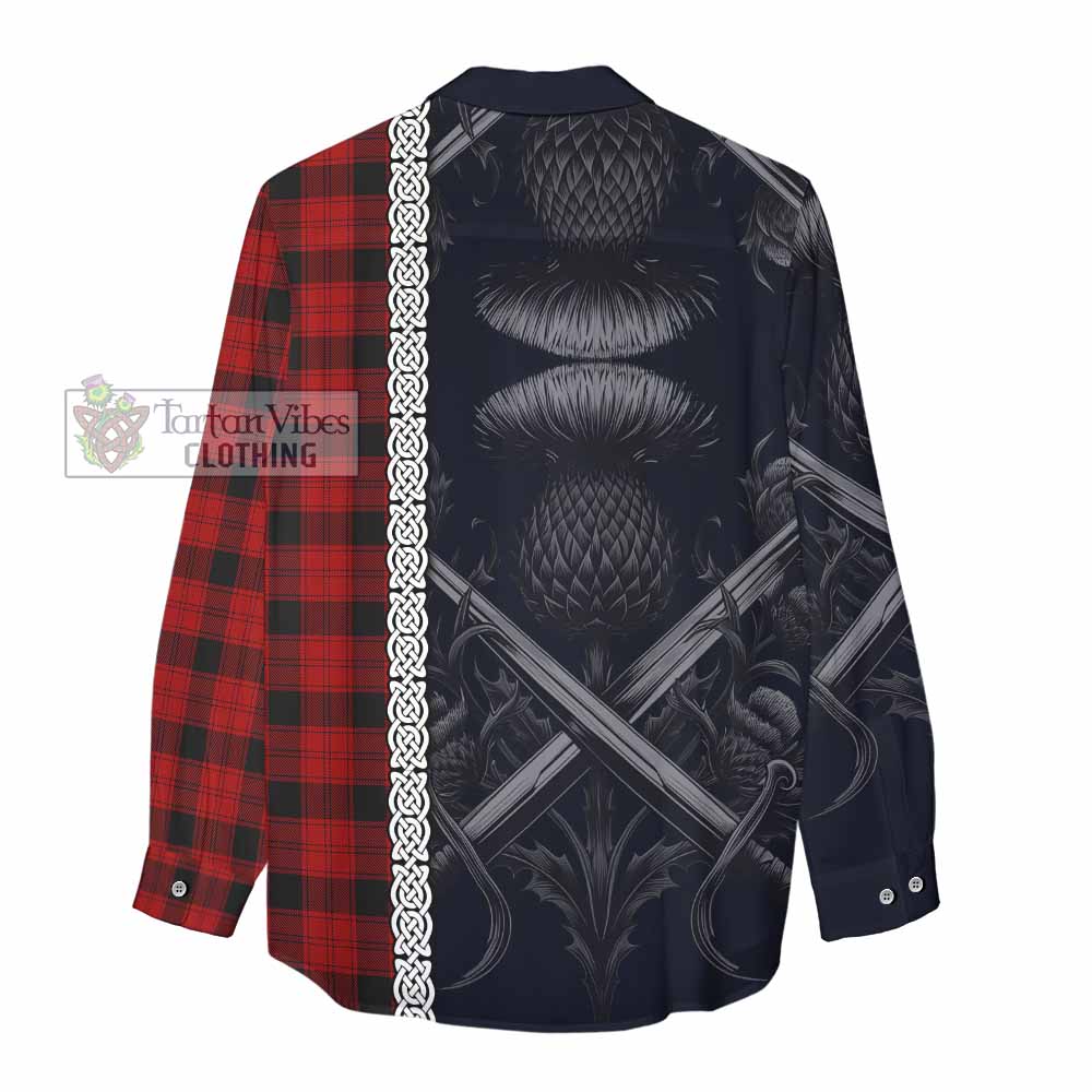 Tartan Vibes Clothing Ewing Tartan Women's Casual Shirt with Family Crest Cross Sword Thistle Celtic Vibes