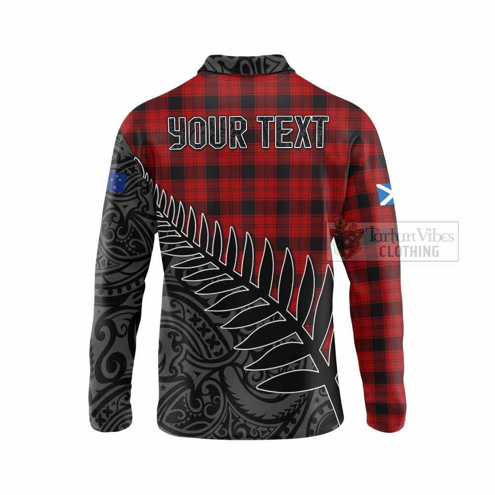 Tartan Vibes Clothing Ewing Crest Tartan Long Sleeve Polo Shirt with New Zealand Silver Fern Half Style