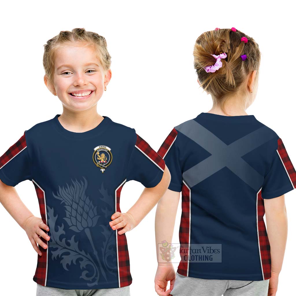 Tartan Vibes Clothing Ewing Tartan Kid T-Shirt with Family Crest and Scottish Thistle Vibes Sport Style