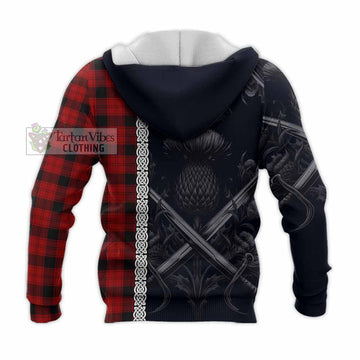 Ewing Tartan Knitted Hoodie with Family Crest Cross Sword Thistle Celtic Vibes