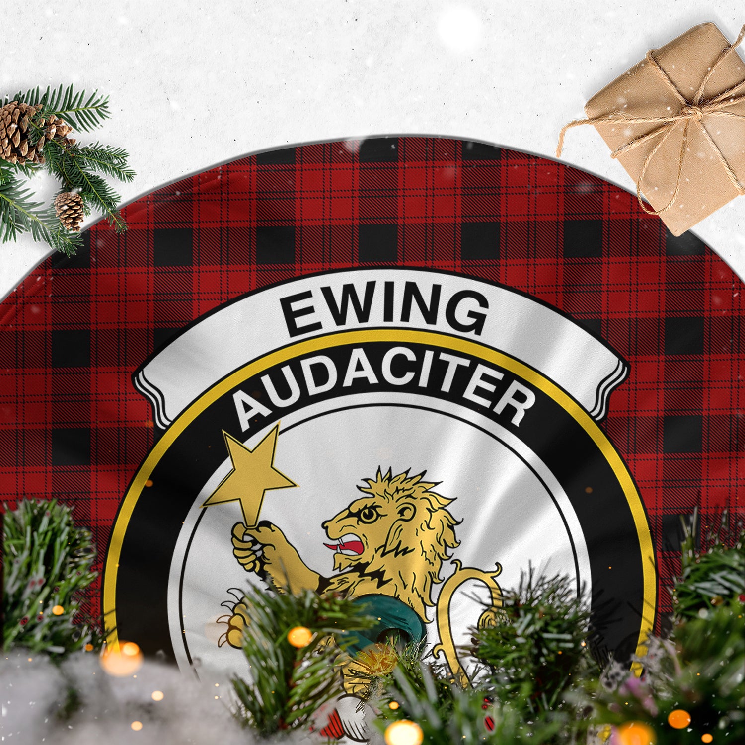 Ewing Tartan Christmas Tree Skirt with Family Crest - Tartanvibesclothing