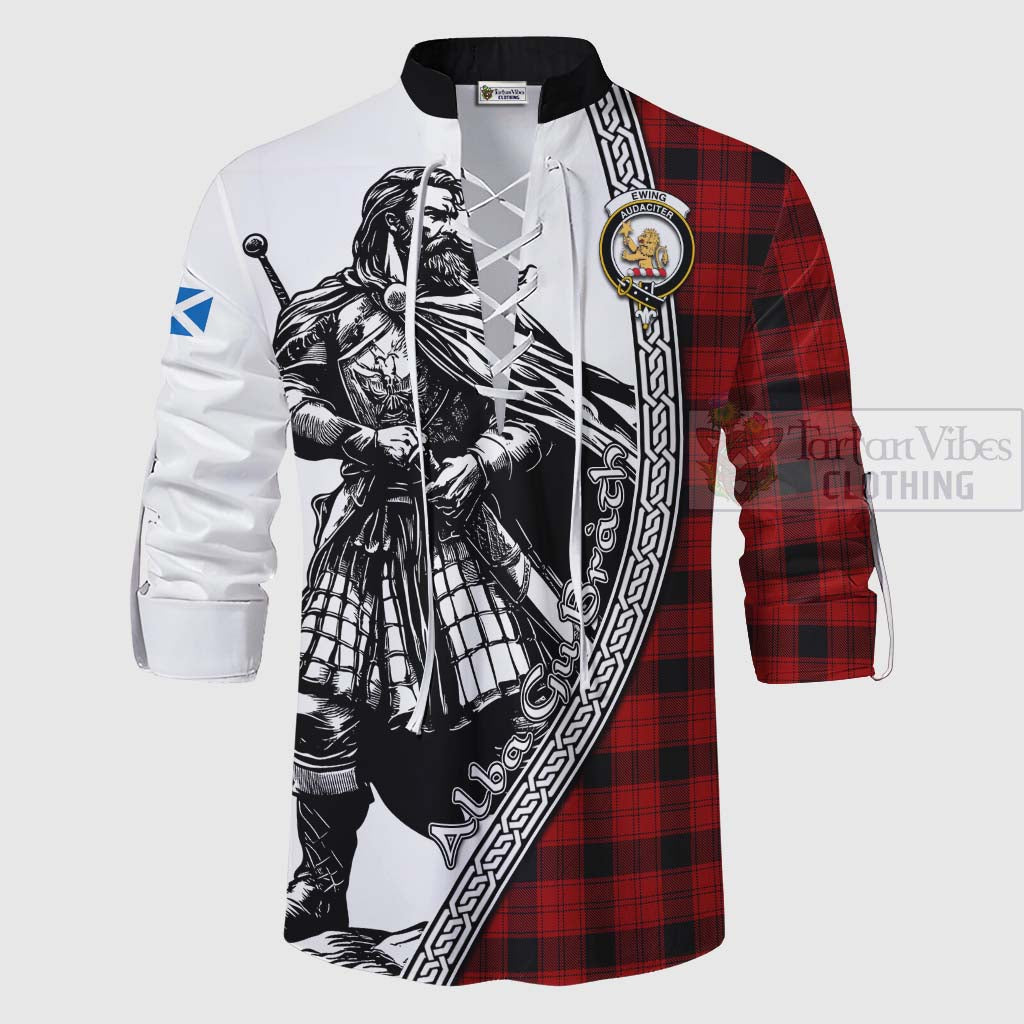 Tartan Vibes Clothing Ewing Tartan Clan Crest Ghillie Kilt Shirt with Highlander Warrior Celtic Style