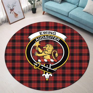 Ewing Tartan Round Rug with Family Crest